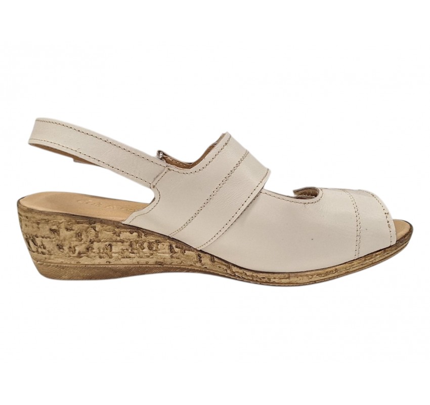 Sandale dama bej din piele naturala cu talpa ortopedica si inchidere velcro CLP10BEJ