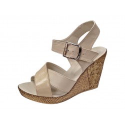 Sandale dama bej din piele naturala cu platforma wedge si catarama CLP14BEJ