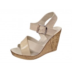 Sandale dama bej din piele naturala cu platforma wedge si catarama CLP14BEJ