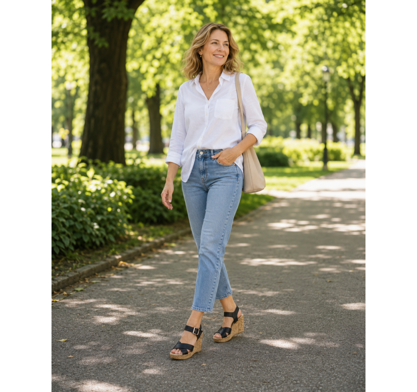 Sandale dama negre din piele naturala cu platforma wedge si catarama CLP14N