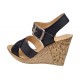 Sandale dama negre din piele naturala cu platforma wedge si catarama CLP14N