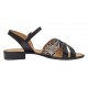 Sandale dama negre din piele naturala cu barete multiple si insertie print sarpe CLP15N