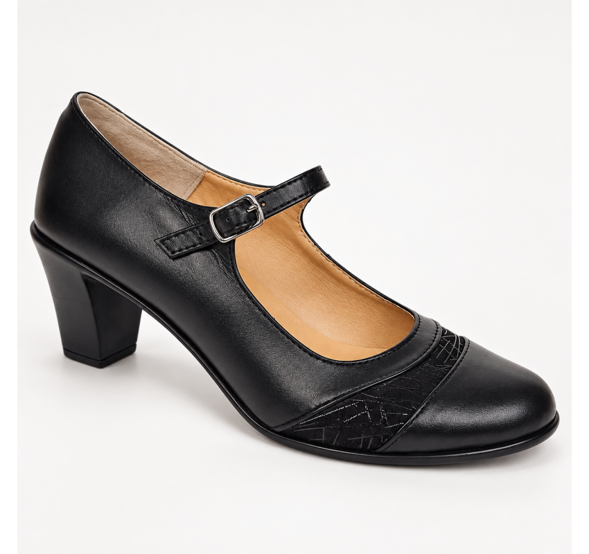 Pantofi dama piele naturala eleganti, comozi, toc mediu stabil de 6cm CLP207N