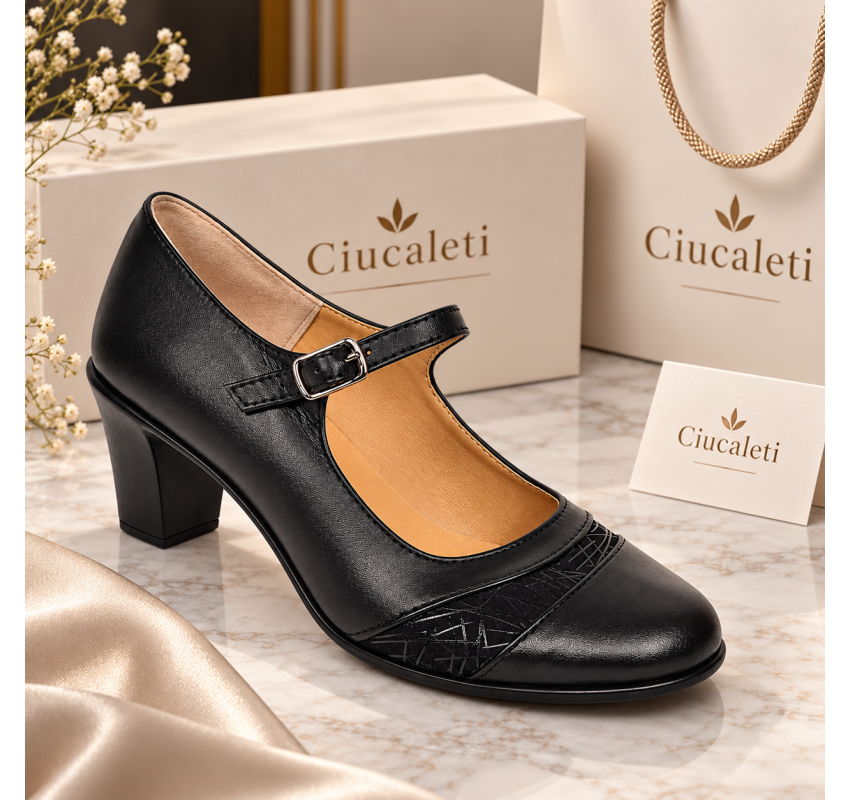 Pantofi dama piele naturala eleganti, comozi, toc mediu stabil de 6cm CLP207N