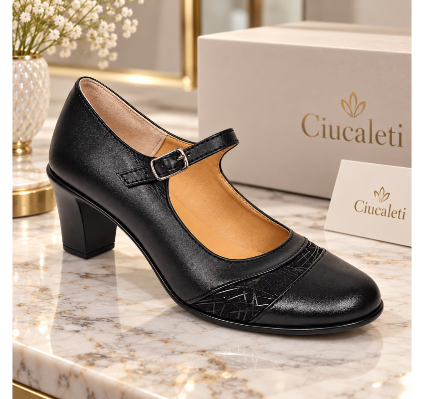 Pantofi dama piele naturala eleganti, comozi, toc mediu stabil de 6cm CLP207N