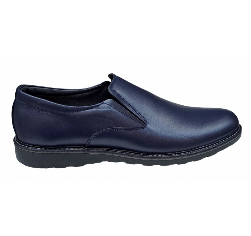 Pantofi barbati casual, cu elastic, piele naturala, CORSA Bleu Navy, CORSAEBLU