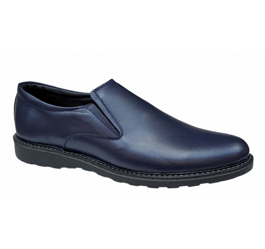 Pantofi barbati casual, cu elastic, piele naturala, CORSA Bleu Navy, CORSAEBLU