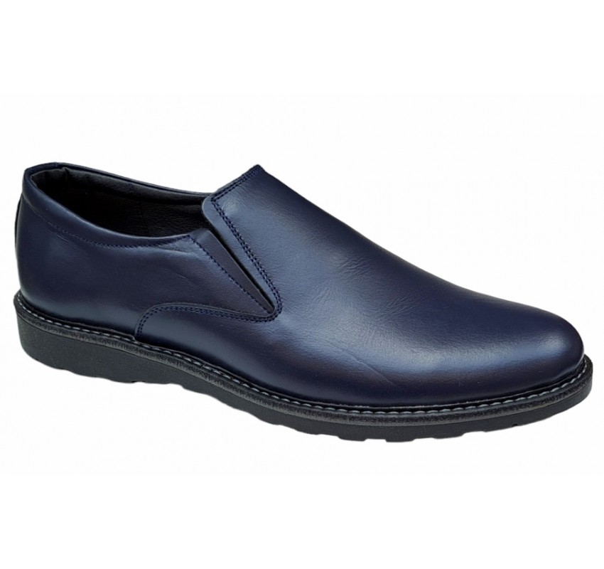 Pantofi barbati casual, cu elastic, piele naturala, CORSA Bleu Navy, CORSAEBLU