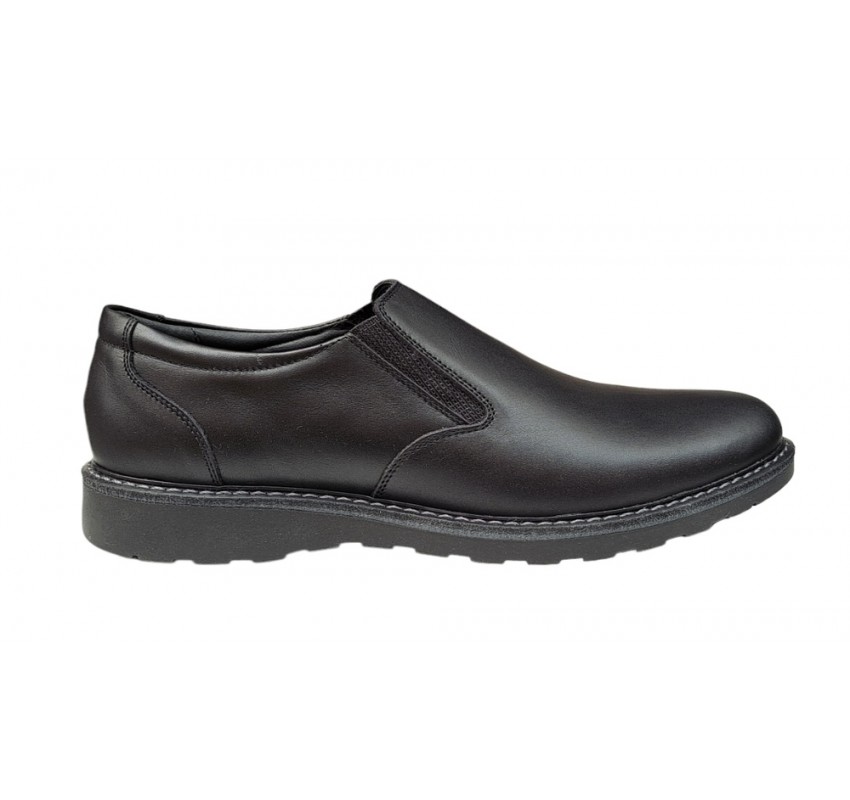 Pantofi barbati casual, cu elastic, piele naturala, CORSA, Negru, CORSAEN