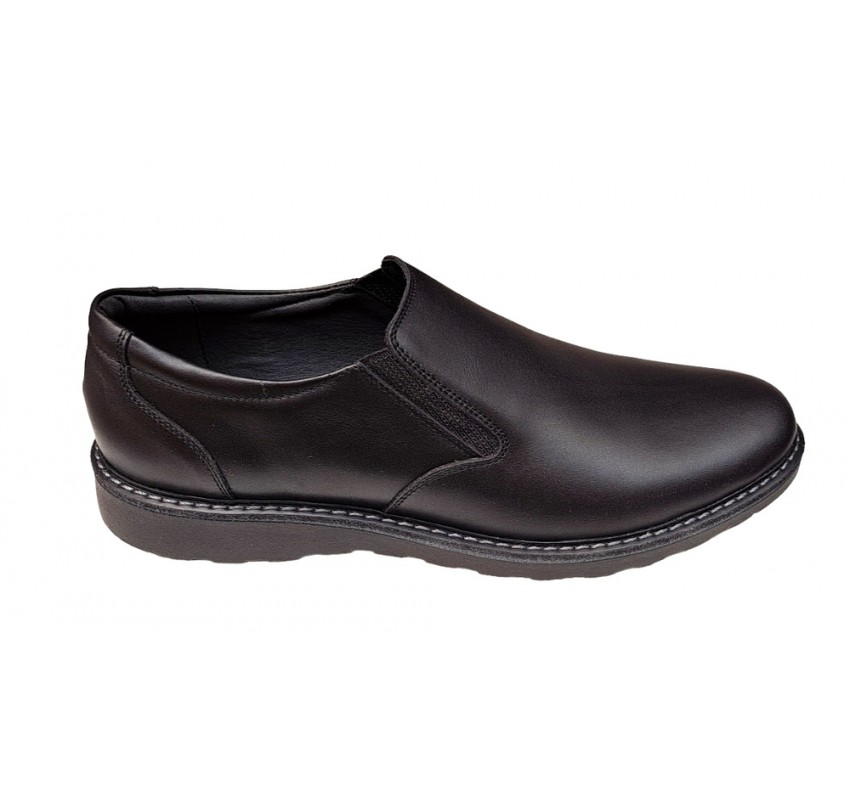 Pantofi barbati casual, cu elastic, piele naturala, CORSA, Negru, CORSAEN