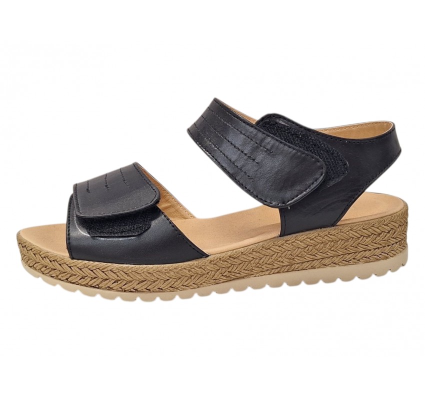 Sandale dama negre din piele naturala cu talpa confort si inchidere velcro dubla CP12N