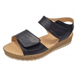 Sandale dama negre din piele naturala cu talpa confort si inchidere velcro dubla CP12N