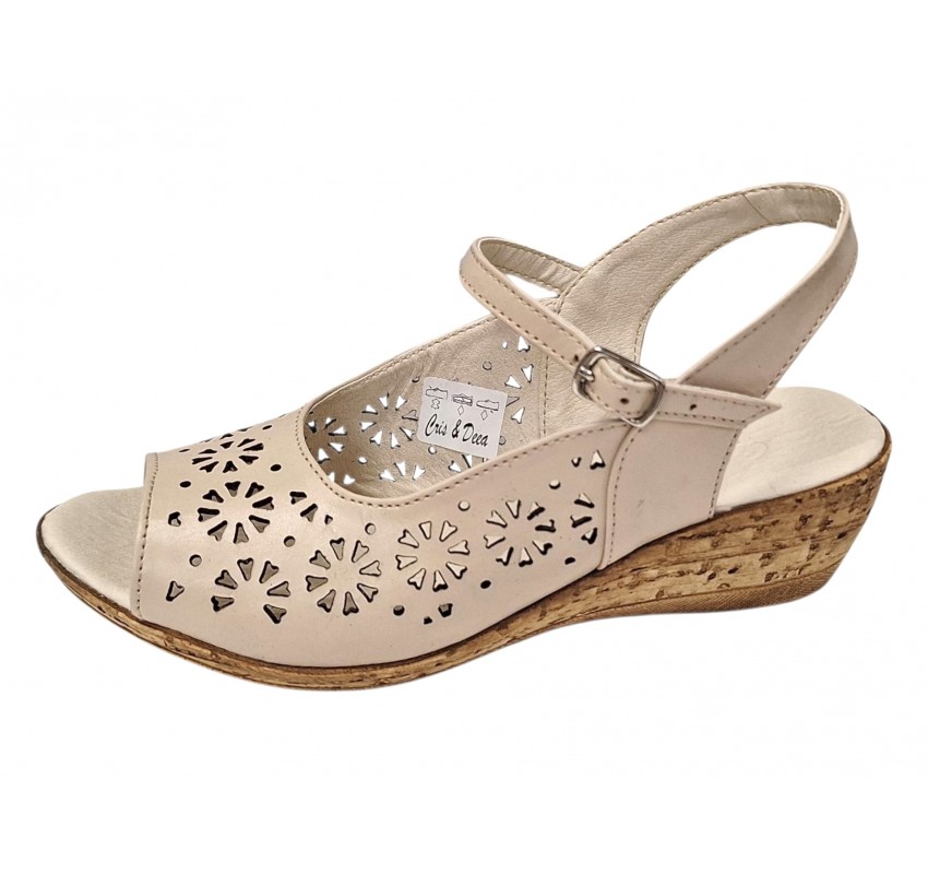 Sandale dama din piele naturala bej CP339C - confort elegant, talpa tip pana si design perforat