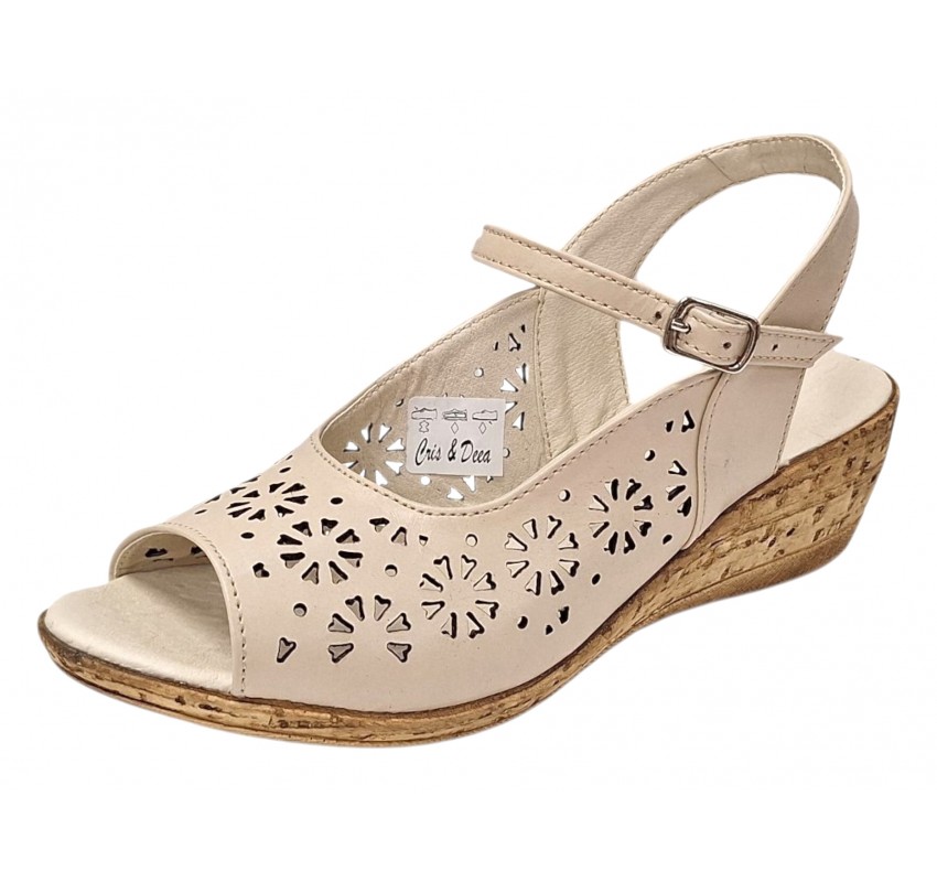 Sandale dama din piele naturala bej CP339C - confort elegant, talpa tip pana si design perforat
