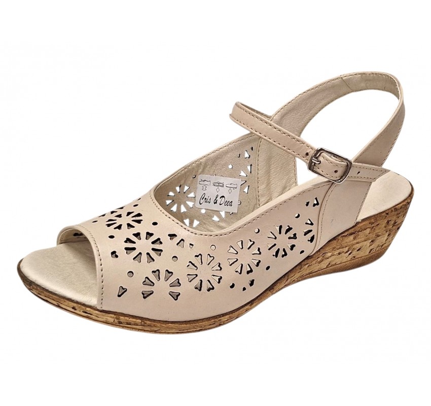 Sandale dama din piele naturala bej CP339C - confort elegant, talpa tip pana si design perforat
