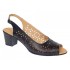 Sandale damă negre din piele naturală perforată cu toc de 6 cm și vârf decupat – CP439NL