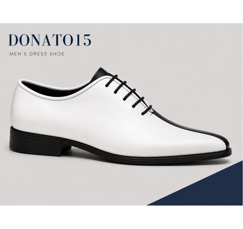 Pantofi Oxford bărbați alb-negru din piele naturală, eleganți de ceremonie – DONATOAN