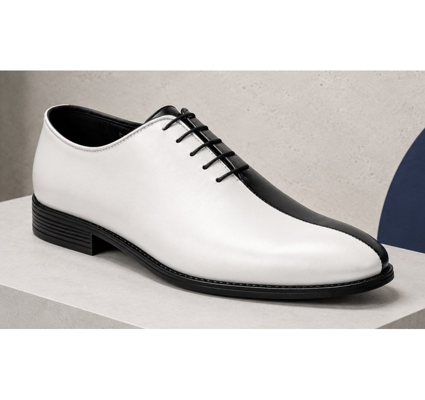 Pantofi Oxford bărbați alb-negru din piele naturală, eleganți de ceremonie – DONATOAN