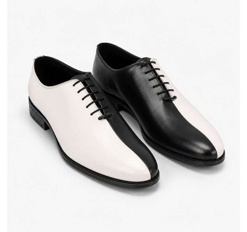 Pantofi Oxford bărbați alb-negru din piele naturală, eleganți de ceremonie – DONATOAN
