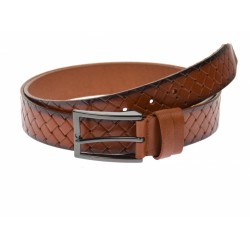 Curea barbati eleganta, design cu impletitura, din piele ecologica, Maro 3.5 cm - DR1540MP