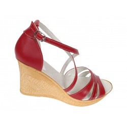 Marimea 40 Sandale dama rosii din piele naturala cu platforme de 8 cm - ELY03R