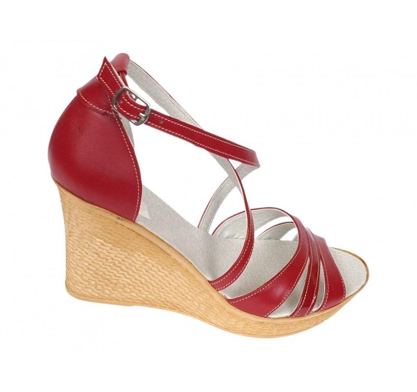 Marimea 40 Sandale dama rosii din piele naturala cu platforme de 8 cm - ELY03R