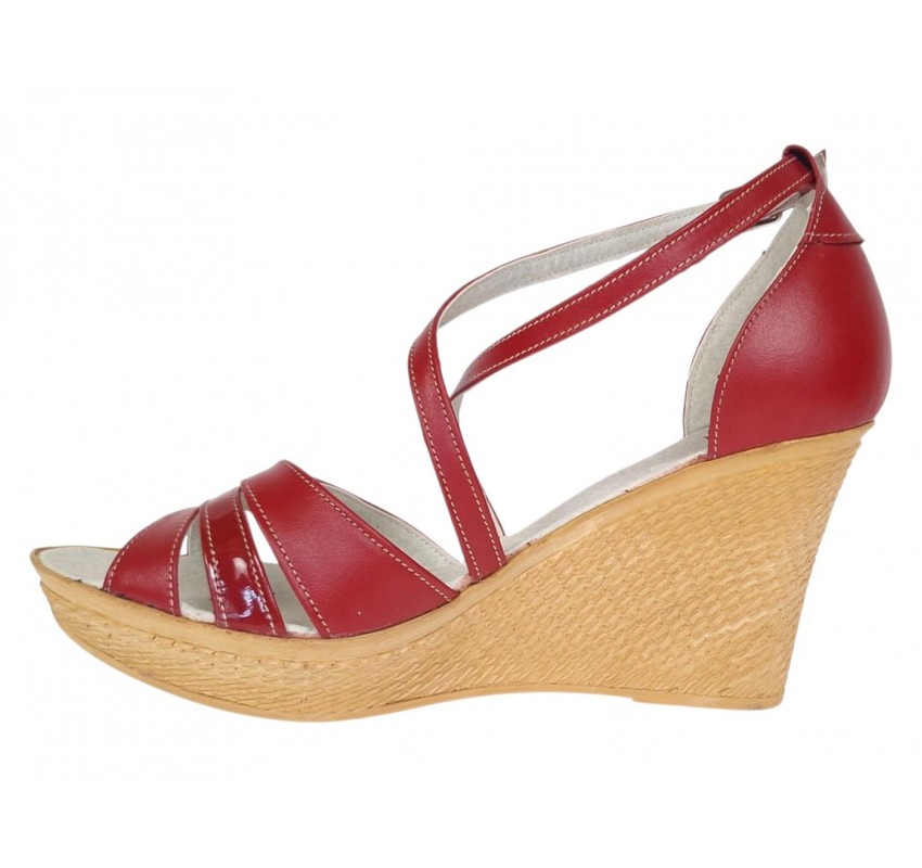 Marimea 40 Sandale dama rosii din piele naturala cu platforme de 8 cm - ELY03R