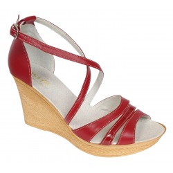 Marimea 40 Sandale dama rosii din piele naturala cu platforme de 8 cm - ELY03R