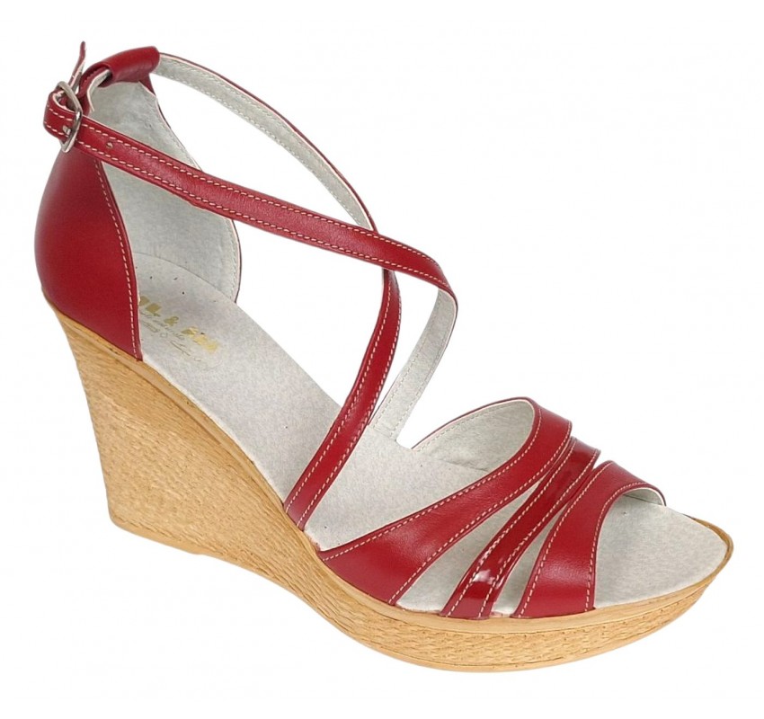 Marimea 40 Sandale dama rosii din piele naturala cu platforme de 8 cm - ELY03R
