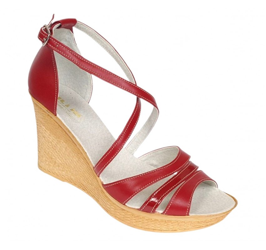 Marimea 40 Sandale dama rosii din piele naturala cu platforme de 8 cm - ELY03R