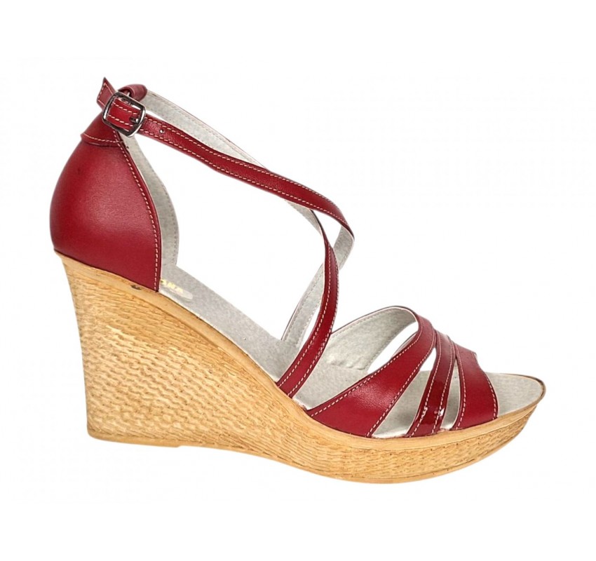Marimea 40 Sandale dama rosii din piele naturala cu platforme de 8 cm - ELY03R