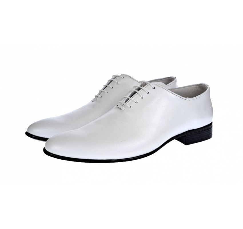 Pantofi albi barbati, eleganti, din piele naturala, alb box, ENZO Class