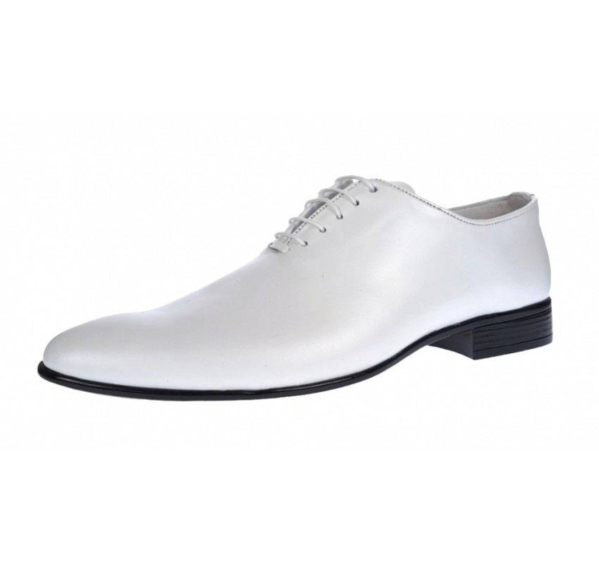 Pantofi albi barbati, eleganti, din piele naturala, alb box, ENZO Class