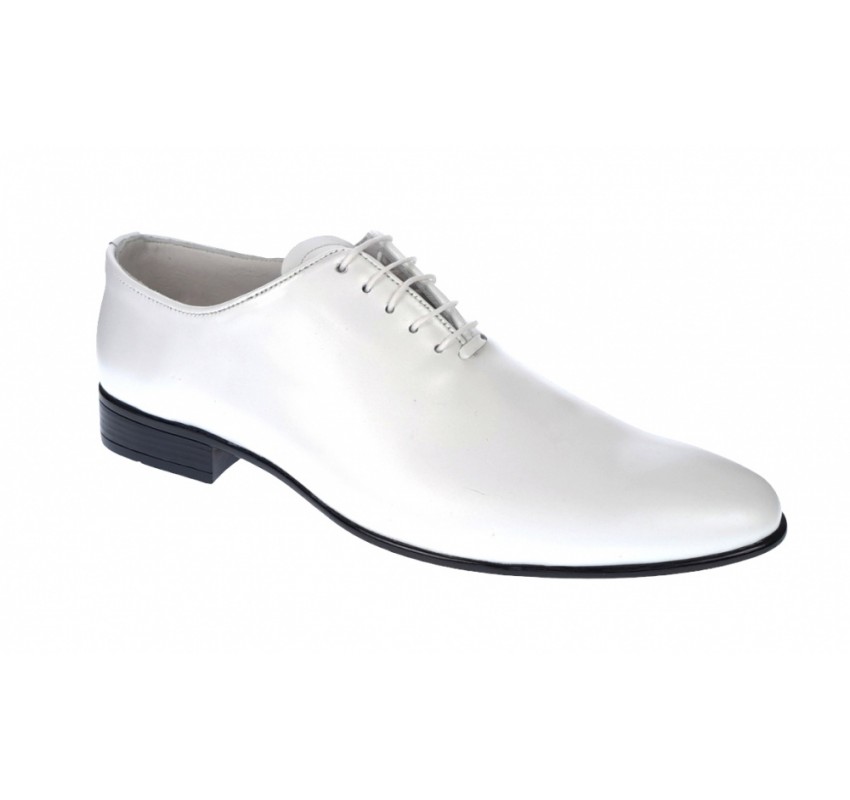 Pantofi albi barbati, eleganti, din piele naturala, alb box, ENZO Class