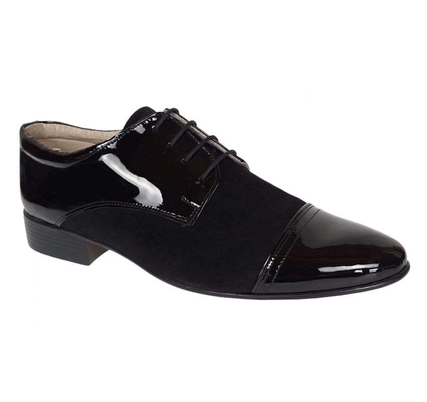 Pantofi eleganti barbati din piele naturala intoarsa cu varf lac - Enzo Top GKR