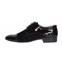 Pantofi eleganti barbati din piele naturala intoarsa cu varf lacuit - Enzo