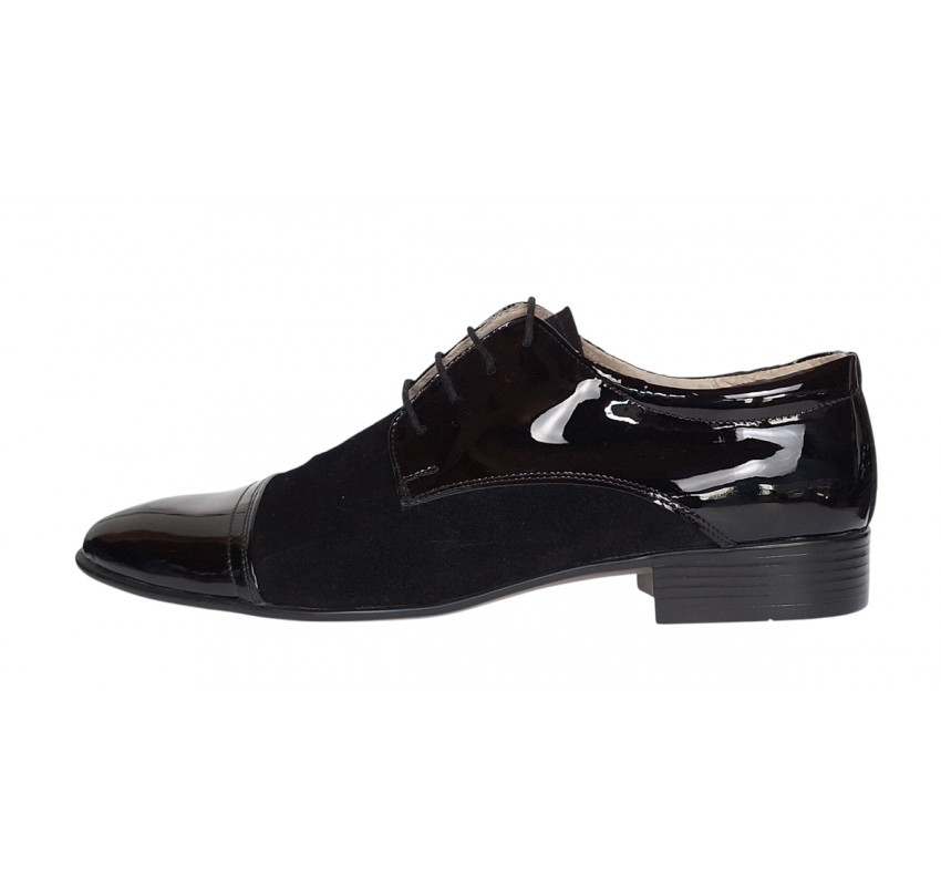 Pantofi eleganti barbati din piele naturala intoarsa cu varf lacuit - Enzo