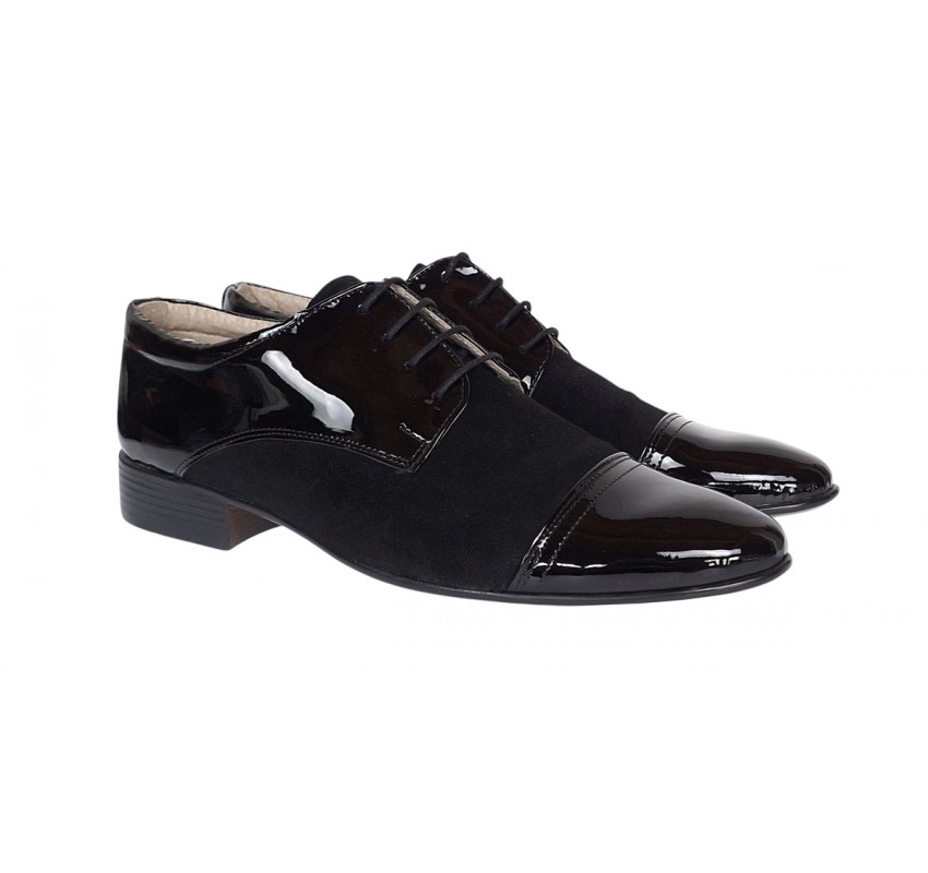Pantofi eleganti barbati din piele naturala intoarsa cu varf lac - Enzo Top GKR