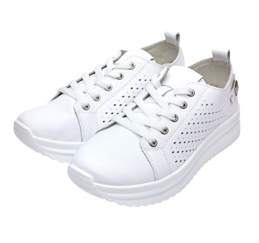 Pantofi dama casual din piele naturala cu perforatii - Latiffa Alb GSK3052A Pantofi dama casual din piele naturala cu perforatii - Latiffa Alb GSK3052A