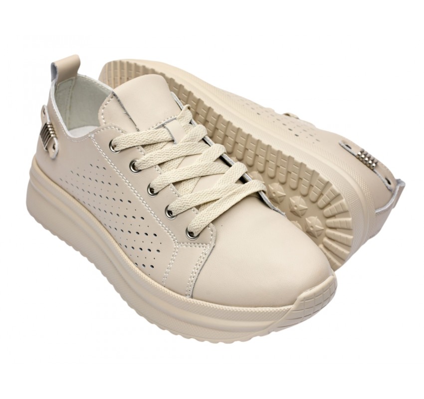Pantofi dama casual din piele naturala cu perforatii - Latiffa Bej Late GSK3053B Pantofi dama casual din piele naturala cu perforatii - Latiffa Bej Late GSK3053B