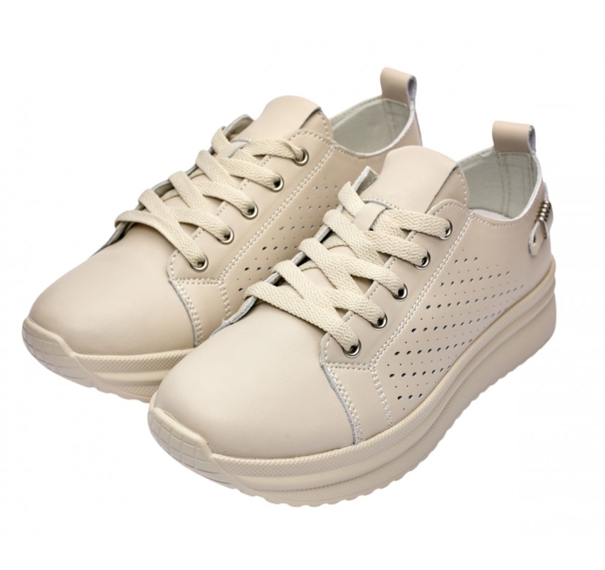 Pantofi dama casual din piele naturala cu perforatii - Latiffa Bej Late GSK3053B Pantofi dama casual din piele naturala cu perforatii - Latiffa Bej Late GSK3053B