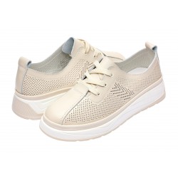 Pantofi dama casual din piele naturala cu perforatii - Karen Bej Late GSKFL9573B