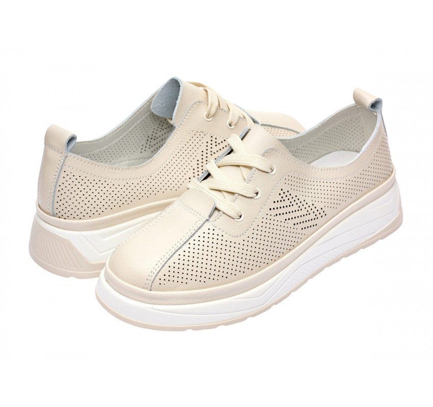 Pantofi dama casual din piele naturala cu perforatii - Karen Bej Late GSKFL9573B Pantofi dama casual din piele naturala cu perforatii - Karen Bej Late GSKFL9573B