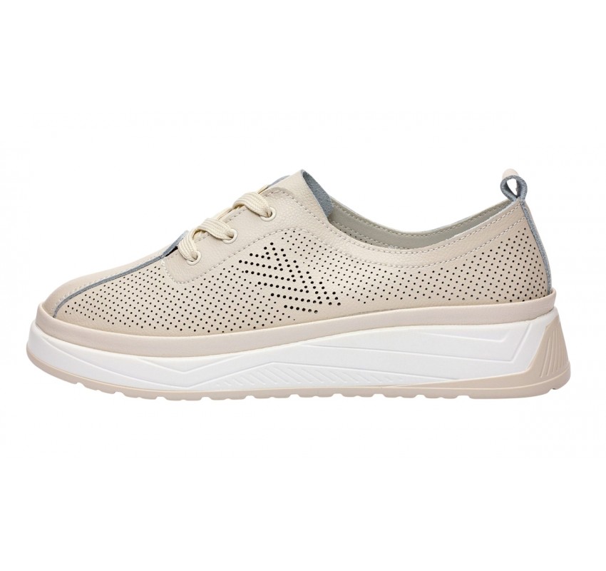 Pantofi dama casual din piele naturala cu perforatii - Karen Bej Late GSKFL9573B Pantofi dama casual din piele naturala cu perforatii - Karen Bej Late GSKFL9573B