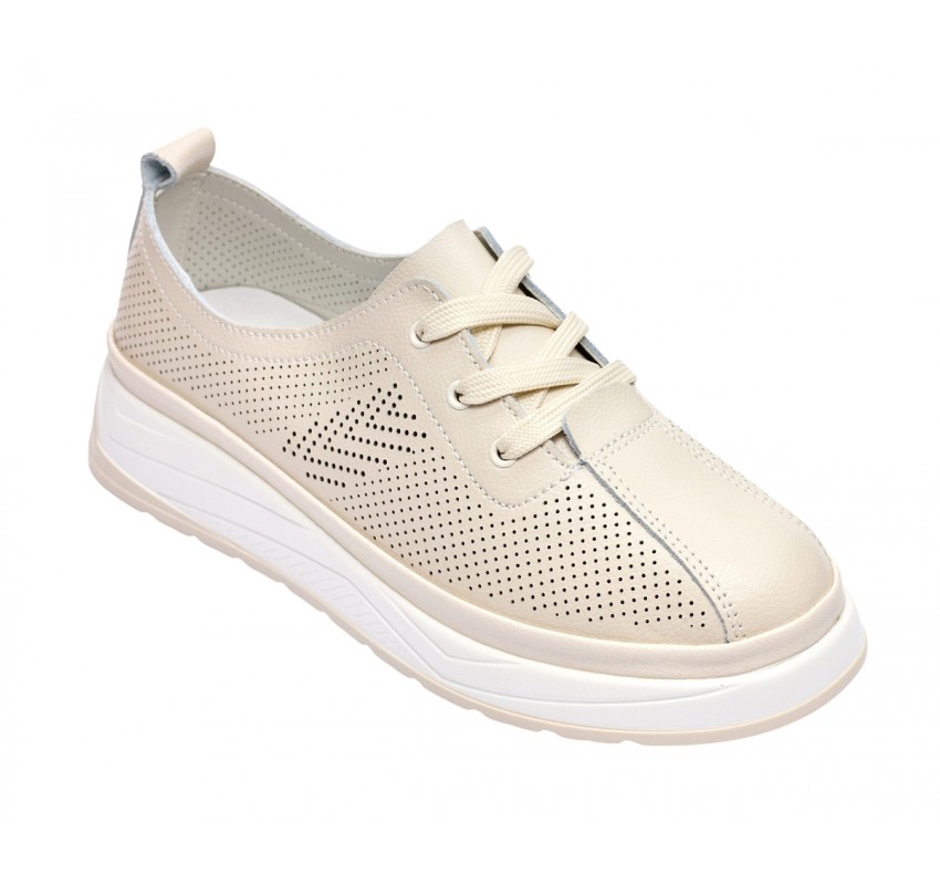 Pantofi dama casual din piele naturala cu perforatii - Karen Bej Late GSKFL9573B Pantofi dama casual din piele naturala cu perforatii - Karen Bej Late GSKFL9573B