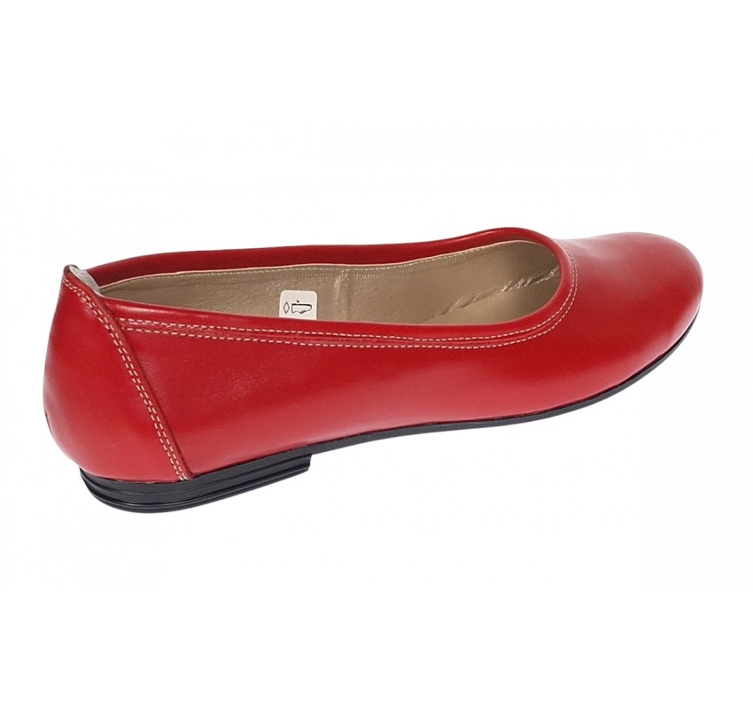 Balerini dama rosii casual din piele naturala - Eva