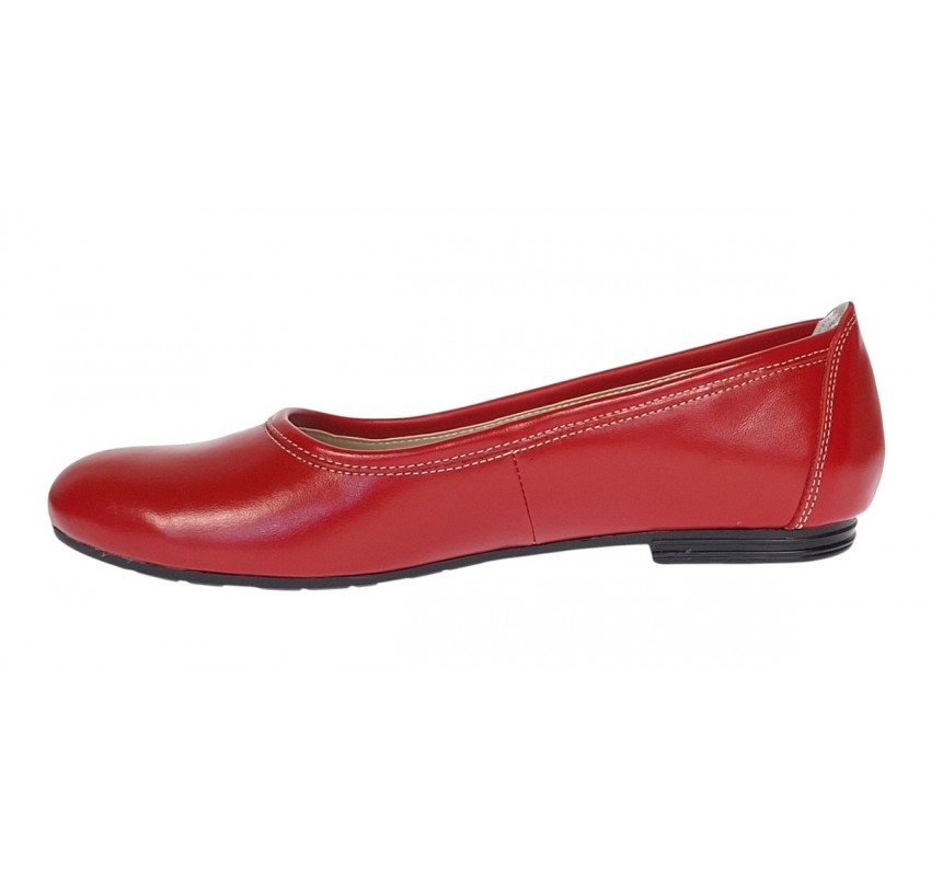 Balerini dama rosii casual din piele naturala - Eva