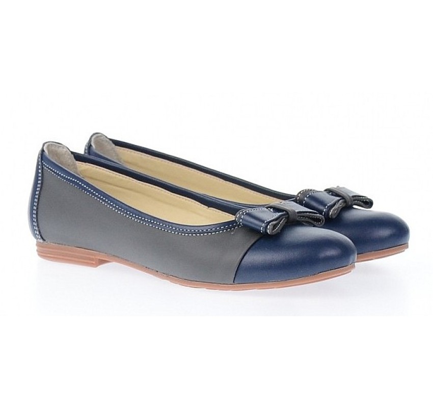 Balerini dama casual din piele naturala Gri, Bleumarin - Model Eveline