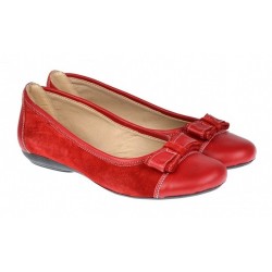 Balerini dama rosii din piele naturala intoarsa cu piele box FLORR