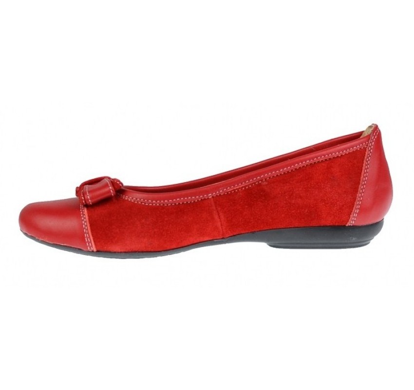 Balerini dama rosii din piele naturala intoarsa cu piele box FLORR